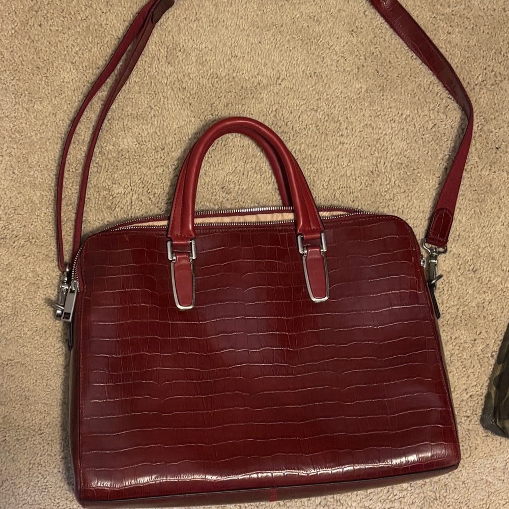 Red Leather Crocodile Embossed Handbag NEW without tags